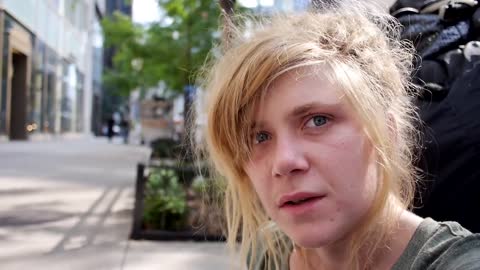 Young Homeless Girl Living on the Streets of New York City.