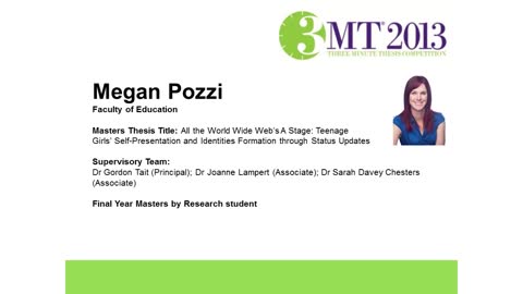 Three Minute Thesis (3MT) 2013 QUT winner - Megan Pozzi