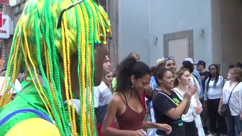 BRAZILIAN WOMENS DANCE STREET SAMBA CARNIVAL DANCES AT BRAZILIAN DAY STREET DANCE PARTY NEW YORK NYC