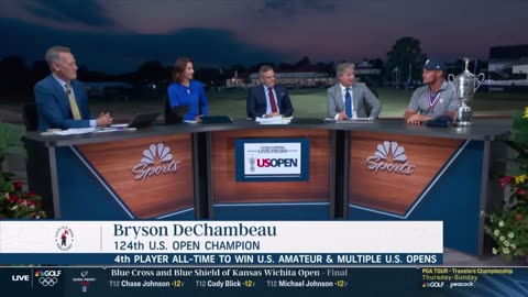 Bryson Dechambeau on TV set sharing his journey to US Open win