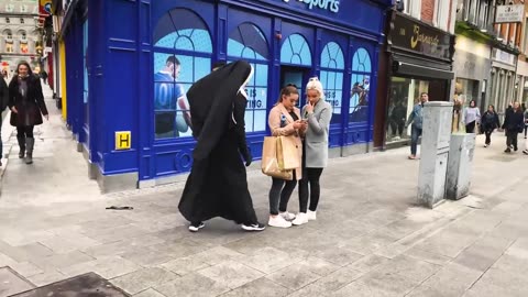 She has no Idea what's behind Her. Craziest Reactions. The Nun Prank