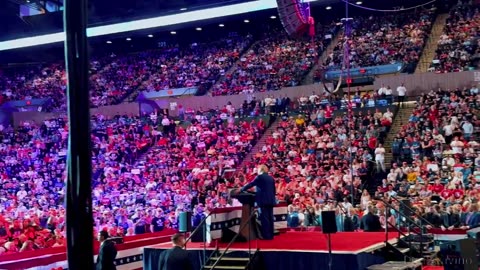 A MASSIVE TRUMP RALLY underway at the Nassau Veterans Memorial Coliseum in Uniondale, New York