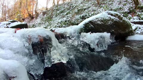 Calming snow stream in fall, 60 minutes