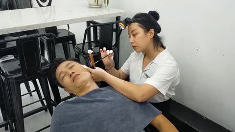 Clean and relax ears with lovely pretty girl | Vietnam barbershop