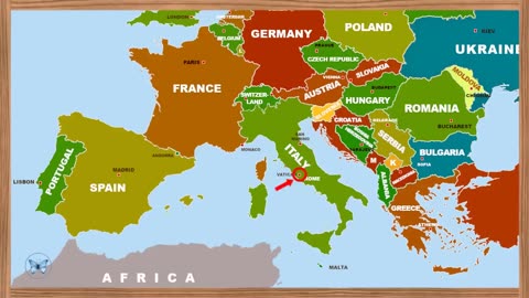 european map.countries, capital and national flags