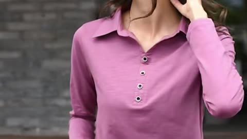 2024 Korean Autumn Polo T-shirt Women Office Lady