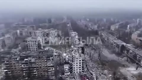 Drone aerial view showing the destruction of Avdiivka from close up