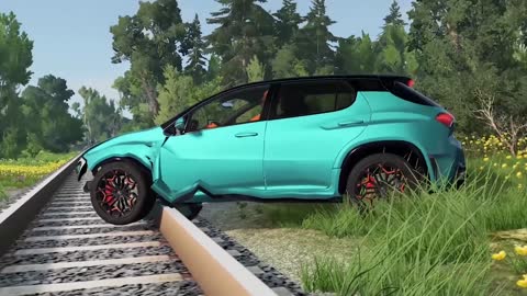 Cars vs 🔥 Train Tracks Drive