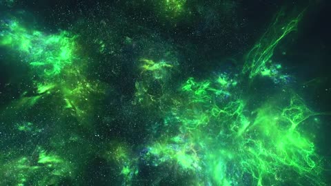 Nebulae in phosphorescent green tones in space