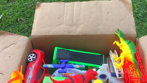 Box Full Of Crazy Toys Collection/Dinosaurs,Helicopter,Tractor,Train,Mercedes,City Bus,Fire Truck 🚂