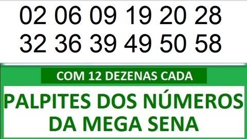 #PALPITES DOS NÚMEROS DA MEGA SENA COM 12 DEZENAS 4a 4b 4c 4d 4e 4f 4g 4h 4i 4j 4k 4l