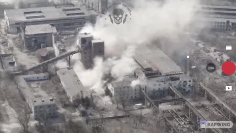 Drone footage of Heavy bombardment of Ukrainian positions on the territory of the Azovstal plant