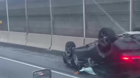 Vehicle Rollover On QEW Mississauga