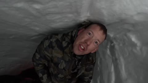 Dugout Shelter Under 10ft of Snow - Solo Camping in Survival Shelter During Snow Storm