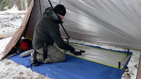 Hot Tent Snow Camping in Old Growth forest