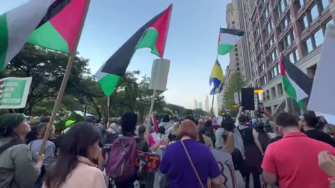 Pro-Palestine protesters in Chicago are chanting, "DNC, go home, or we'll bring the war home."