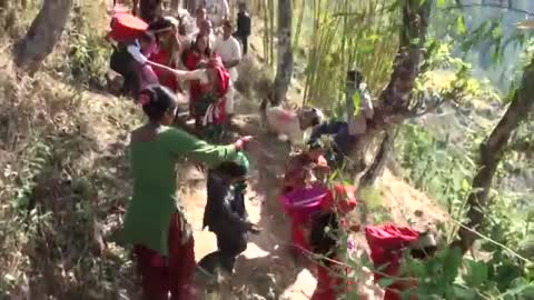 In Nepal Remote area village celebration his cast god,2007