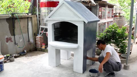 DIY beautiful grill from red brick and cement