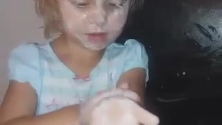 Girl Gives Herself a Yogurt Bath