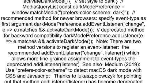 How to detect preferscolorscheme change in javascript