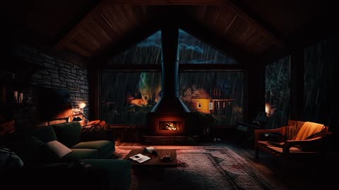 Rainy Night by the Fireplace for Sleep and Relaxation