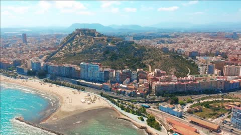 aerial view of the santa barbara castle in alicante spain