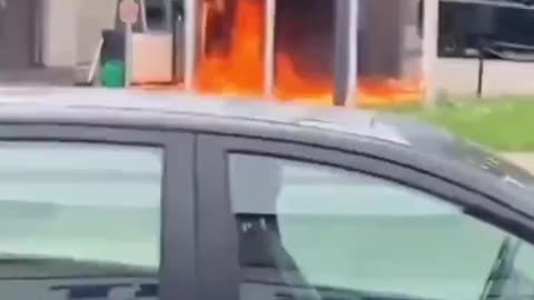 African migrant setting fire to gas station in Italy