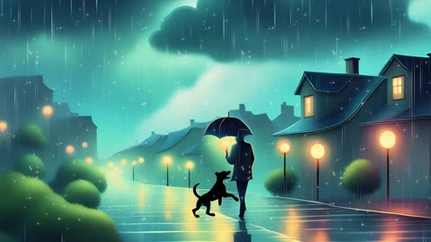 (No Sound) Peaceful Rainy Night Digital Art TV/PC Screensaver Background