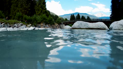 A camera floats in the lake