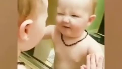 Funny Cute baby activity with mirror.