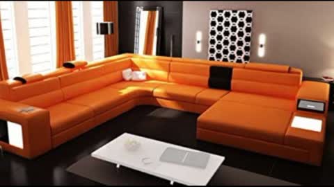 Polaris Italian Leather Sectional Sofa 2205 Orange