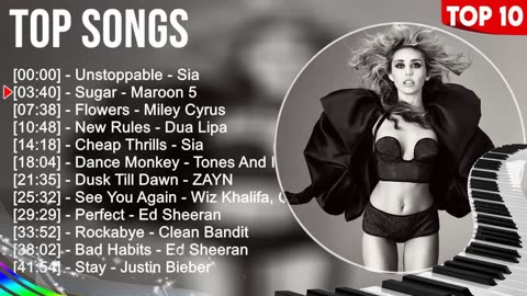 Top Songs 2023 Miley Cyrus, Dua Lipa, Maroon 5, Sia, Charlie Puth, Tones And I, Shawn Mendes