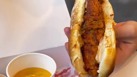 Food porn at its finest! Cheesy hot chicken sandwich from