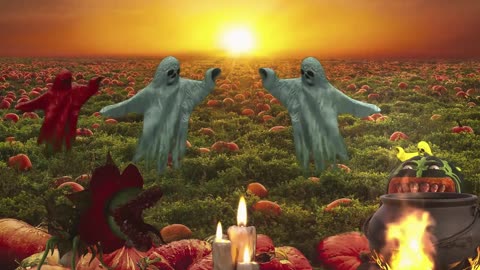 Ghosts Dancing In Pumpkin Patch