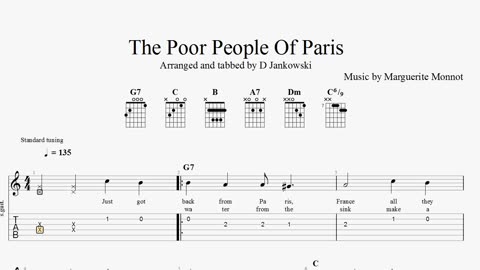 Guitar tabs for the song, Poor People of Paris