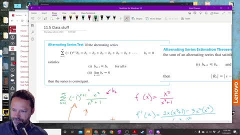 Caclulus 2 - Section 11-5 - Class example overview of Alternating Series Test