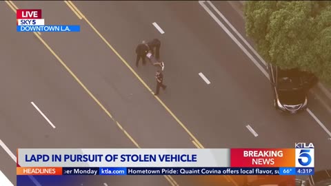 Police pursue stolen vehicle in downtown Los Angeles