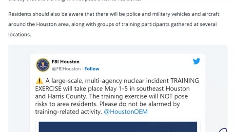 ALERT: ‘large-scale nuclear incident’ Training in SE Houston, Harris County Texas Next Week