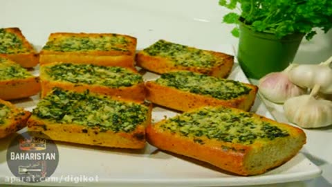 Bloody and delicious garlic bread and Parmesan cheese