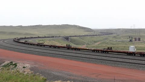 BNSF Trains Across the Fill at Park Moabi, CA