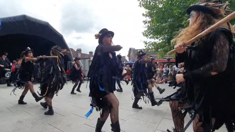 Beltane Border Morris dancing Brimfield at Wimborne Folk Festival 12 June 2022