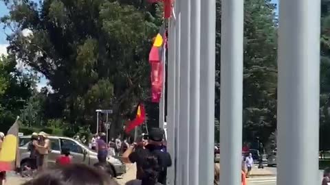 Canberra, Australia - Aboriginals set fire to the old Parliament House