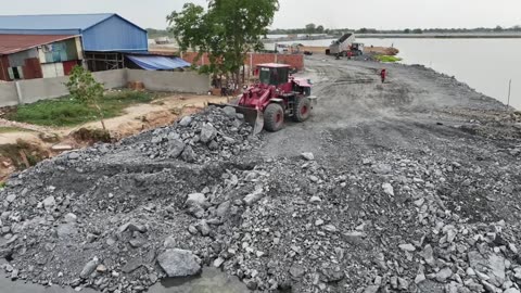 Ep21,Good Work Wheel Loader MATADOR Push Stone In Water Deep With DumpTruck SHACMAN Unloading Stone