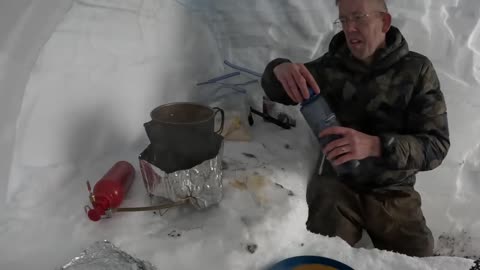 Dugout Shelter Under 10ft (3m) of Snow - Solo Camping in Survival Shelter During Snow Storm