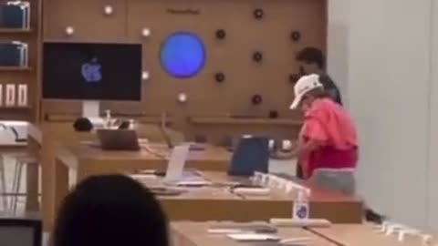 The woman broke multiple iPads at the Apple Store