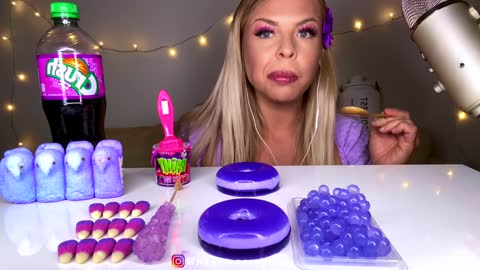 ASMR PURPLE FOOD, JELLY DONUT, PEEPS, CANDY CORN, POPPING BOBA, ROCK CANDY, GRAPE CRUSH MUKBANG