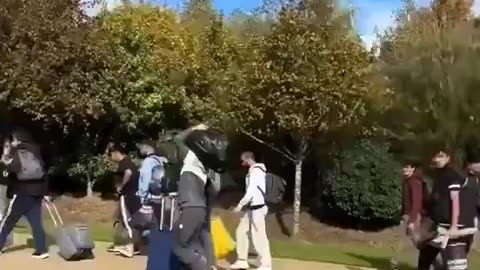 A group of migrants on their way to set up camp in Dublin.