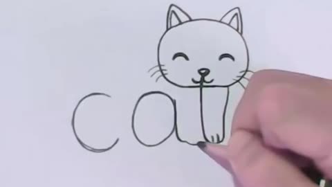 Very Easy! How to draw Cat from word cat. Easy step by step learning for kid