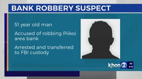 Alleged bank robber arrested, turned over to FBI