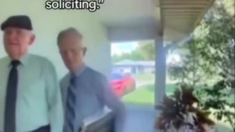 2 Gentlemen Approach A Home With Please No Soliciting Sign